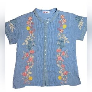 Johnny Was Jetra Embroidered Blouse (Blissful Blue, Size L)